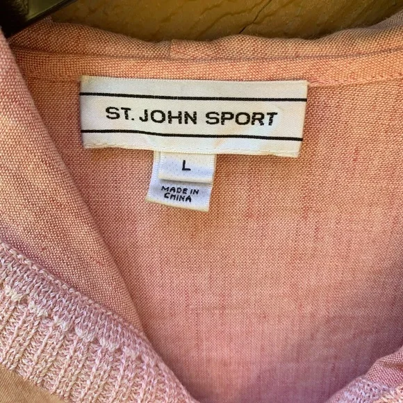 St. John Sport Linen zip-up hooded light pink textured woven light Jacket Sz L - Picture 5 of 12